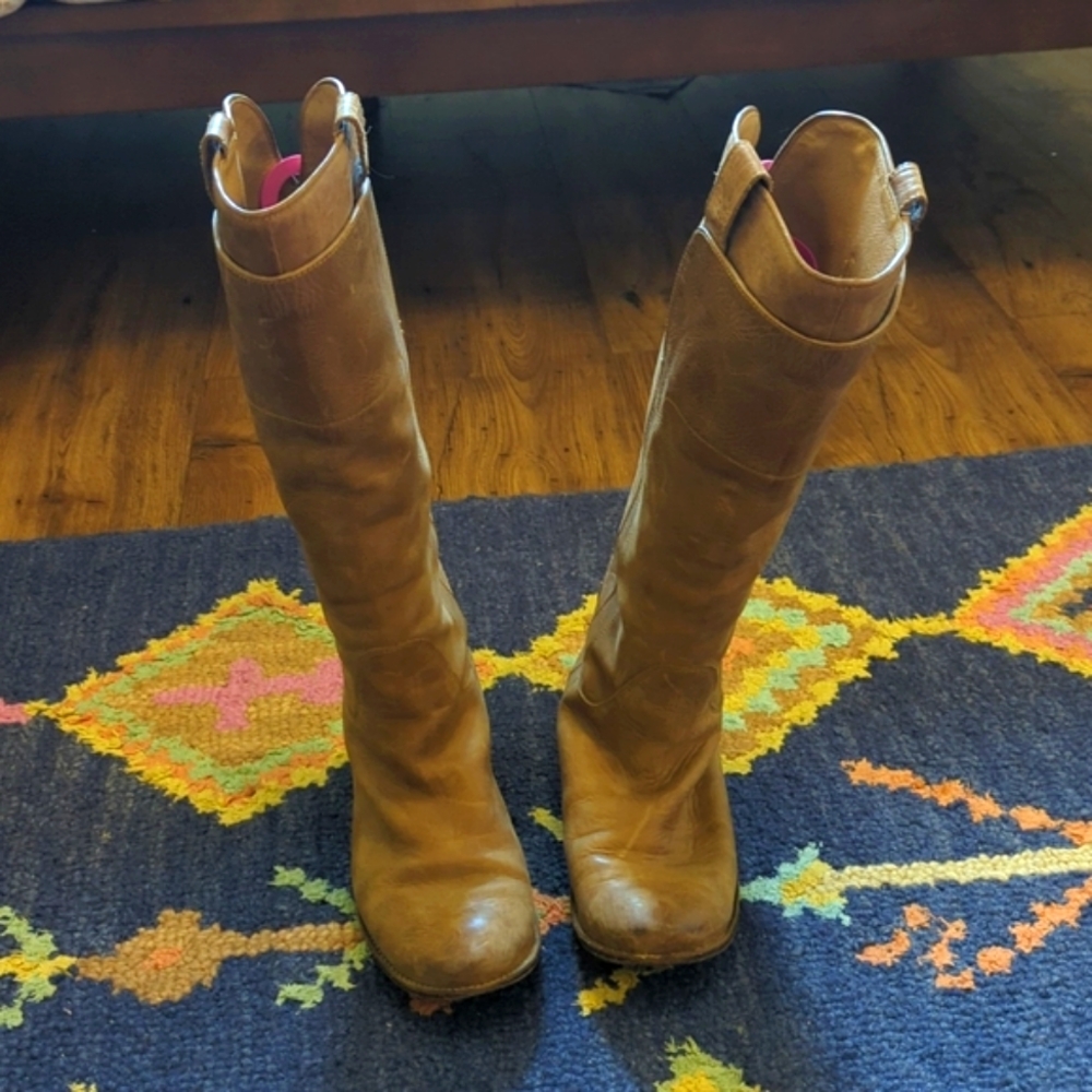 Frye Paige tall riding boots, size 8, tan